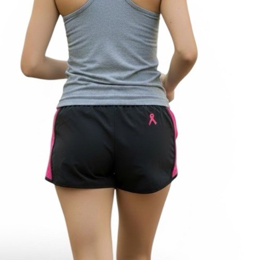 Under Armour Cancer Awareness Athletic Womens Shorts Black/Pink Logo Running MED